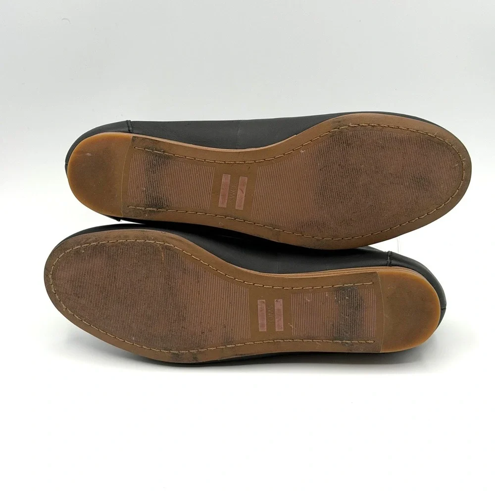 TOMS Darcy Leather Flats US 6.5 EU 37 Black Slip On Loafers Comfort Casual Chic